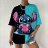 Camiseta feminina Kawaii Disney Lilo&Stitch casual Camiseta Y2k gola redonda manga curta Roupas femininas verão 2025