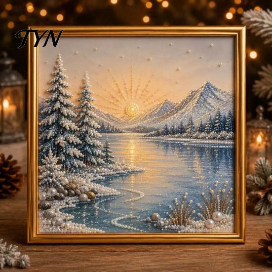 Artistic Faux Pearl Bead Kits Christmas Art Kit, Winter Scene DIY Painting Holiday Craft for Kids 3D Sparkling Animal Wall Kit Adults,