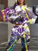 Europe and America 1116 New Fashion Casual Sports Hooded Flower Printed Sweater Set
