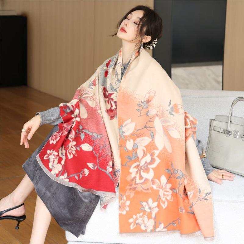 

Осень и зима элегантный жаккардовый шарф женственность магнолия имитация кашемира шаль продвинутое чувство утолщенный теплый шарф 190cm