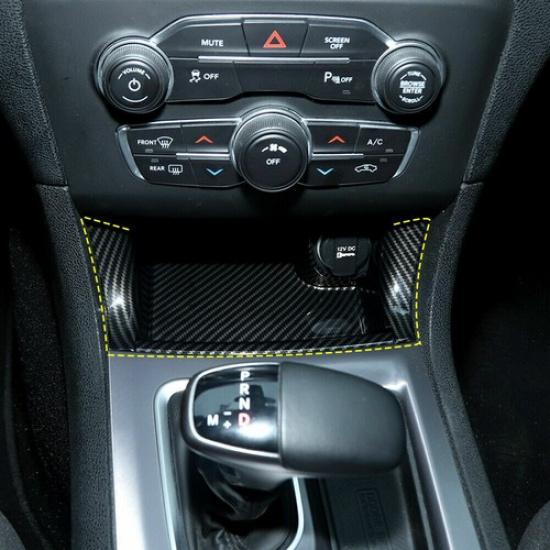 Center Gear Shifter Storage Box Decor Cover Trim for Dodge Charger Carbon Fiber