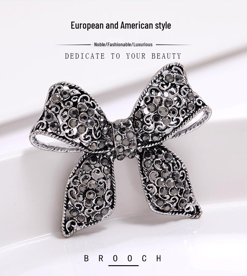 European and American Luxury Rhinestone Bow Brooch 