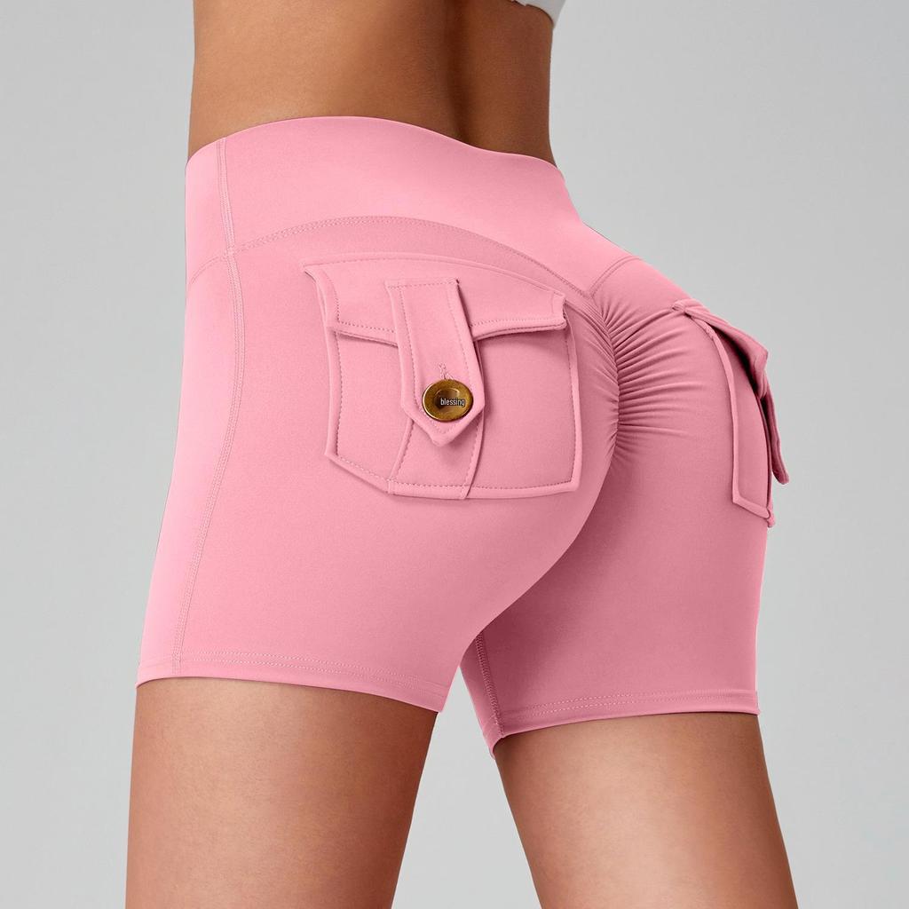 Pantaloncini da Yoga da Donna Asciugatura Rapida Peach Butt con Tasche Cargo