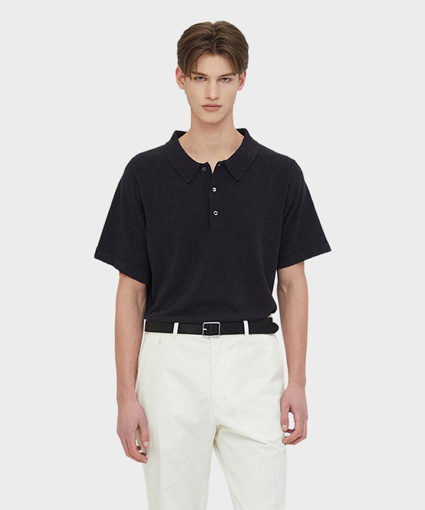 Teildeon Dickie Short Sleeve Boucle Yarn Knit Polo Shirts Navy