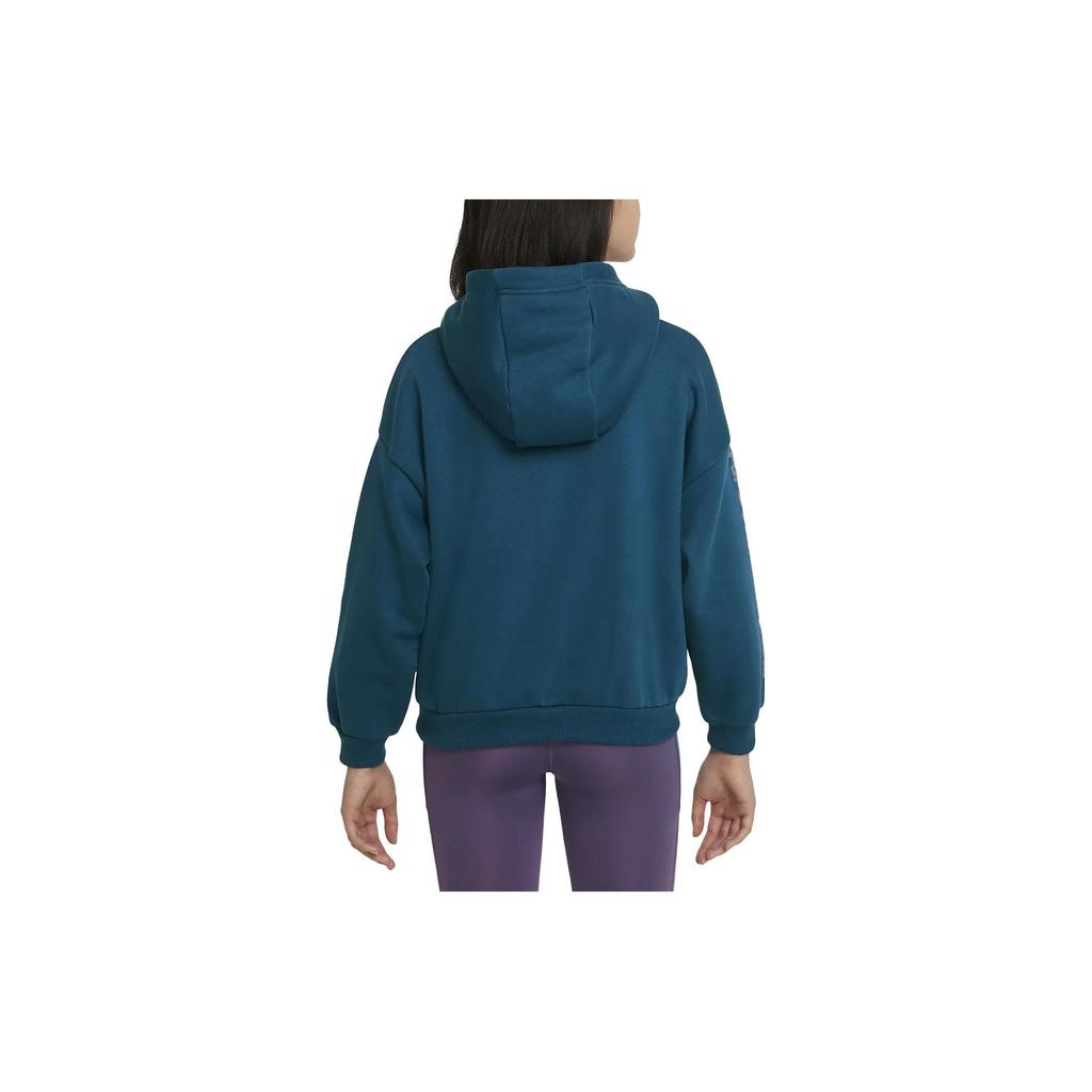 Nike Logo Print Pocket Hoodie Kids Hoodies Heather-Blue DR5485-460