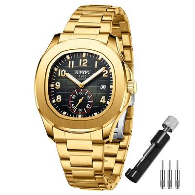 NIBOSI Stylish Stainless Steel Wristwatch for Waterproof Analog Watch with Metal Date Fluorescent Classic Luxury Watch for Gift Available In Gold and