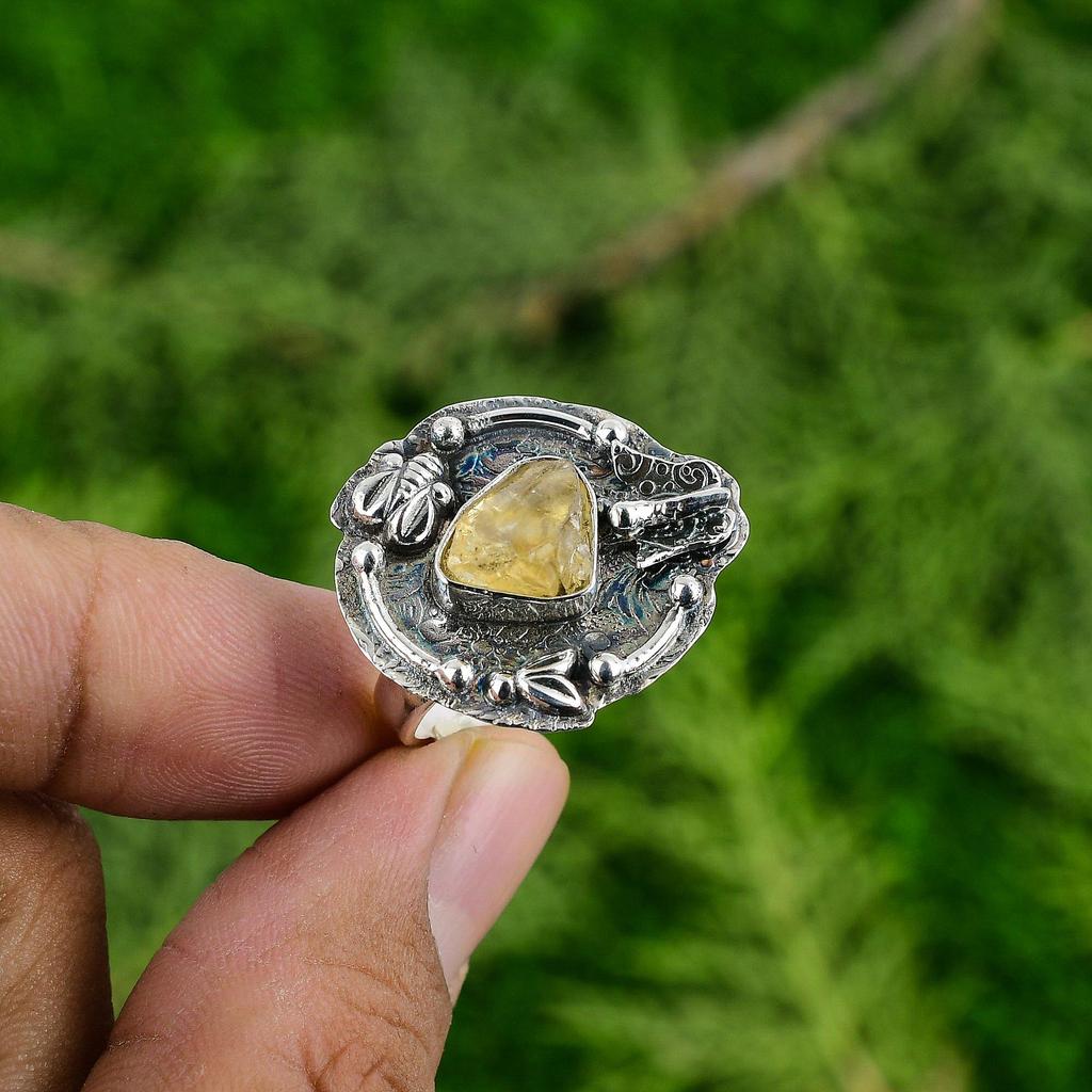 Anniversary Gift For Her Natural Citrine Solitaire Adjustable Ring 925 Silver