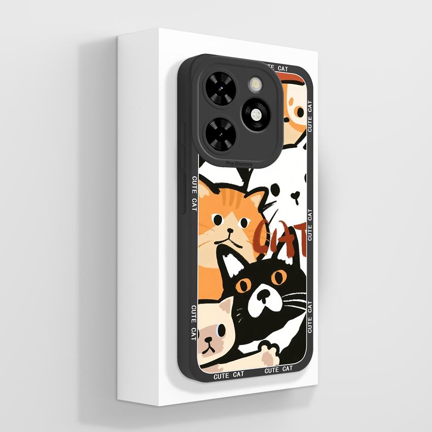 For Tecno Pop 10C Camon 40 Pro Premier Phone Bags Cute Black Cat Patterns Liquid Silicone Anti Fall Durable Premium Protection Cases For Tecno Housing