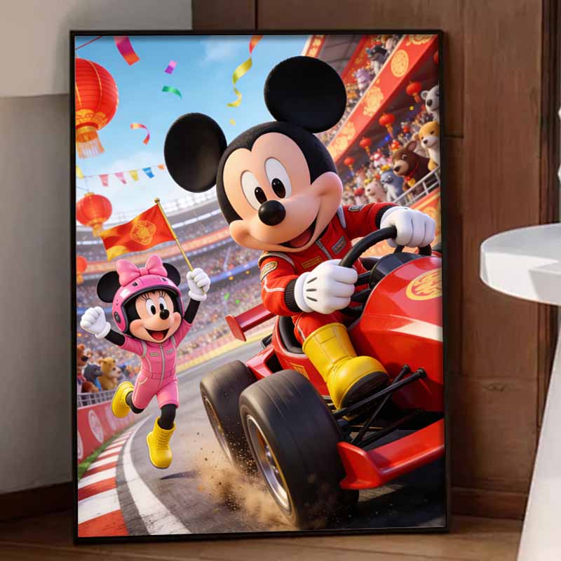 Disney Diamond Art Painting Kit 5D Diamond Mickey Racing Paint Art Gemstone Crystal Diamond Home Wall Decor