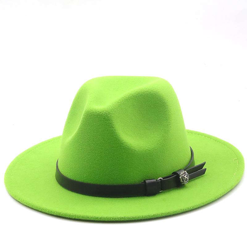 New Women Men Wool Fedora Hat With Leather Ribbon Gentleman Elegant Lady Winter Autumn Wide Brim Jazz Church Panama Sombrero Cap