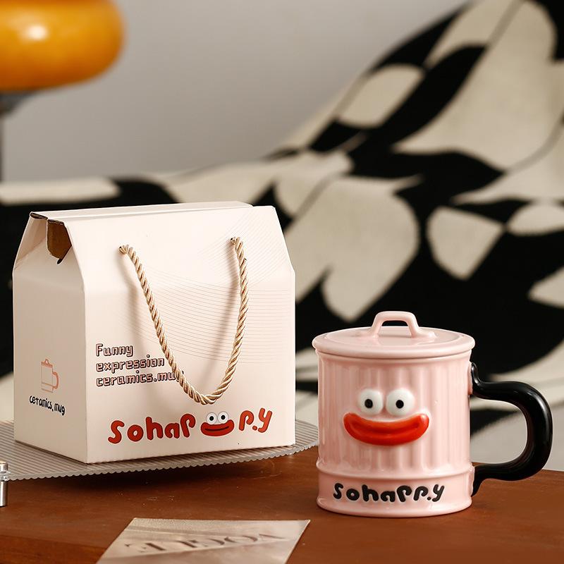 Baifenbai Home Furnishing Personality Ugly Cute Big Mouth Cup Creative Funny Gift Ceramic Mug With Lid Drinking Cup Office Coffee Cup