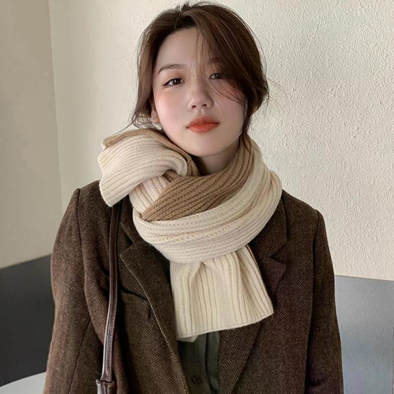 Korean Style Fashionable Casual Color-Blocked Thick Warm Long Scarf For Women