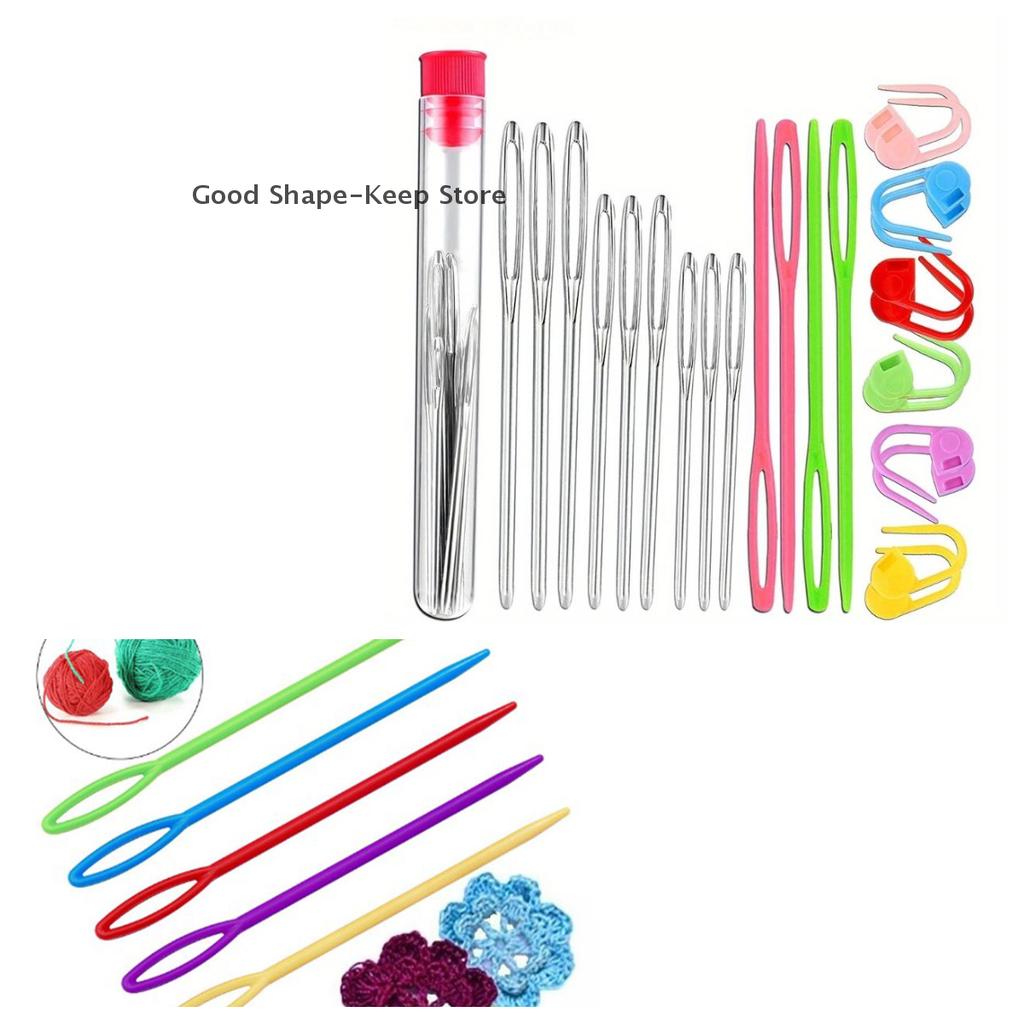 26/100Pcs Large Eye Blunt Yarn Needles Knitting Sewing Kit Plastic Weaving Crochet Locking Counter Stitch Markers Sewing Tools