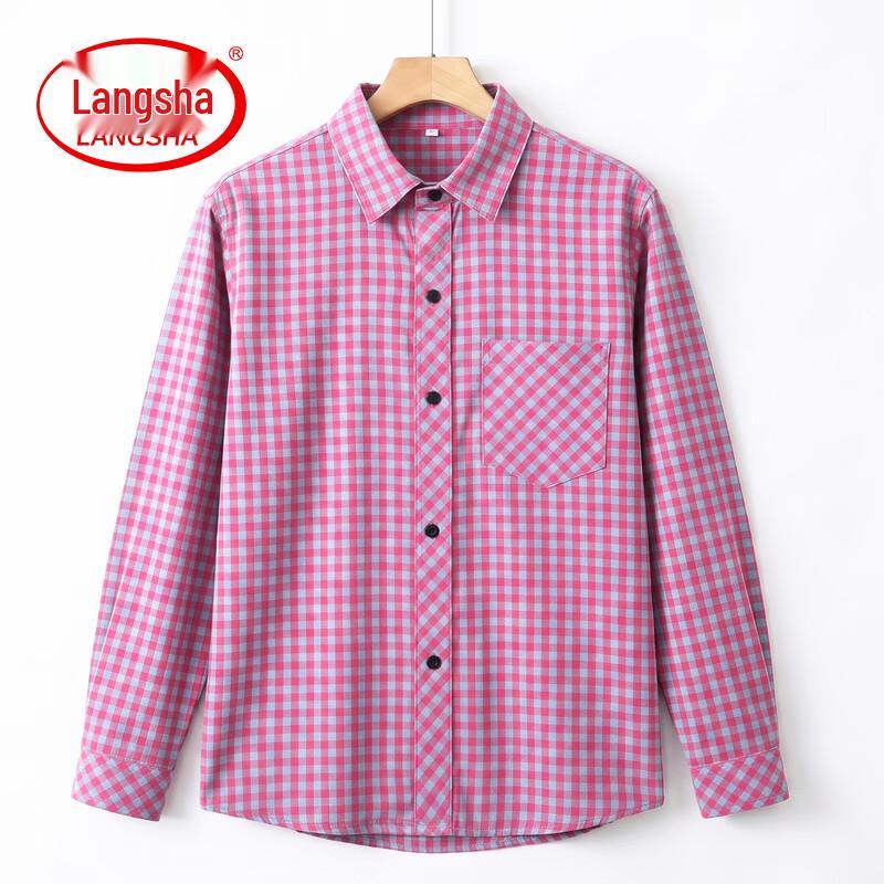 Langsaha Women's Loose-Fit Plaid Long-Sleeve Casual Shirt