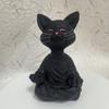 Meditation Cat Sculpture Home Decorations Resin Black Yoga Sitting Zen Cat Black Buddha Ornament Outdoor Garden Figurines