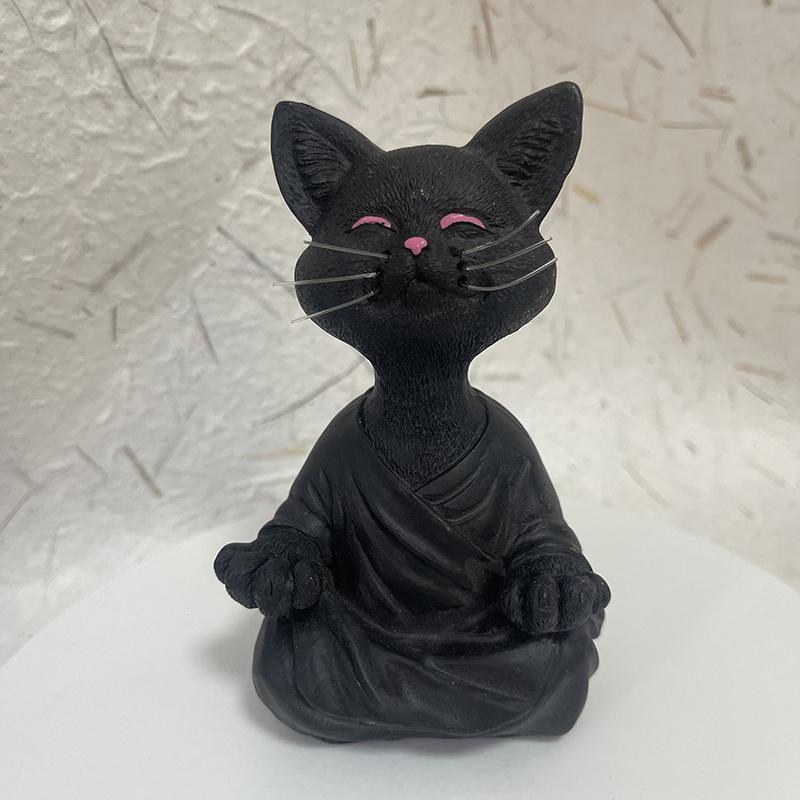 Meditation Cat Sculpture Home Decorations Resin Black Yoga Sitting Zen Cat Black Buddha Ornament Outdoor Garden Figurines