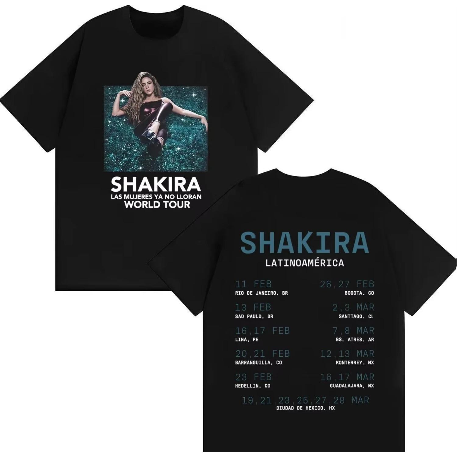 

Singer Shakira s World Tour High-quality 2026 Spring Summer New Men Print Cotton Casual Y2K T-shirt Fashion Streetwear Fan Gifts S чёрный