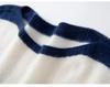 Women's One-Shoulder Cashmere Stripe Sweater - Loose Fit Long Sleeve Knit, Base Layer for Autumn/Winter.