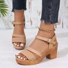 Women's Braided Chunky Heel Sandals Summer 2025 Ankle Strap Platform Gladiator Sandals Woman Fashion Woven High Heeled Sandalias