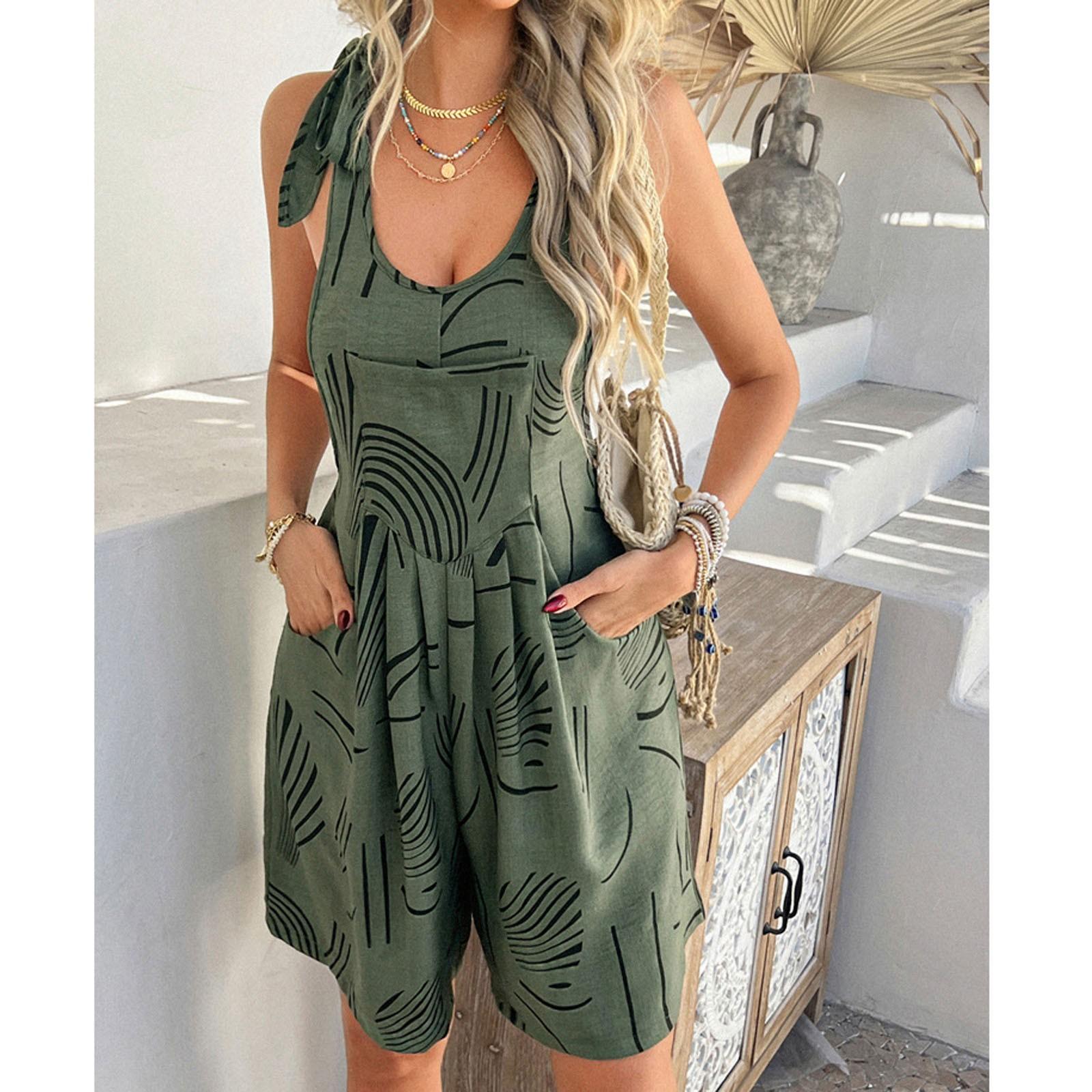 

Женский повседневный свободный комбинезон с принтом и висячим воротником Комбинезон с висячим воротником S