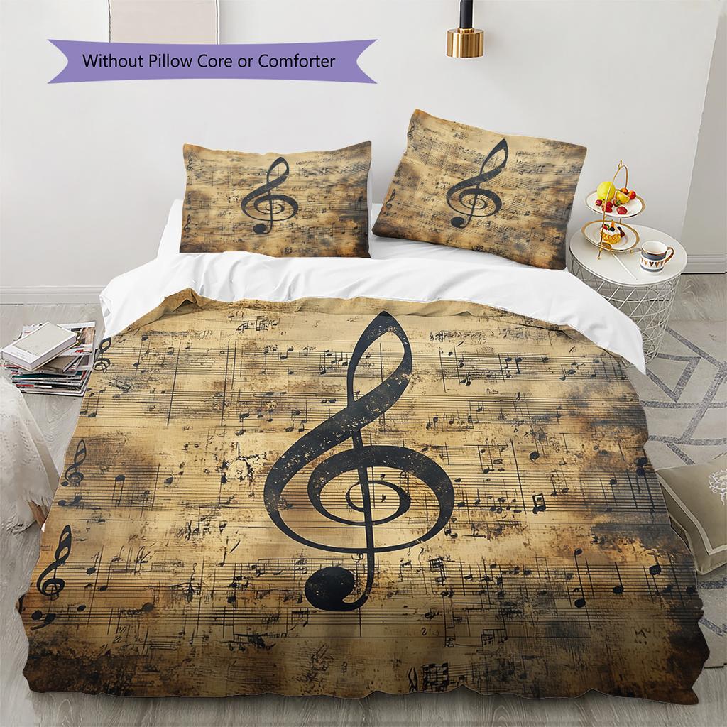 Musical instrument notes Pattern Bedding Quilt Set Quilt Cover Pillowcase Home Decoration Gift (1 * duvet cover + 2 * pillowcase, without core)