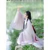 Lila Hanfu für Damen, Chinesischer Wei Jin Dynastie Stil Großärmeliges Hemd Kreuzkragen Set für Damen