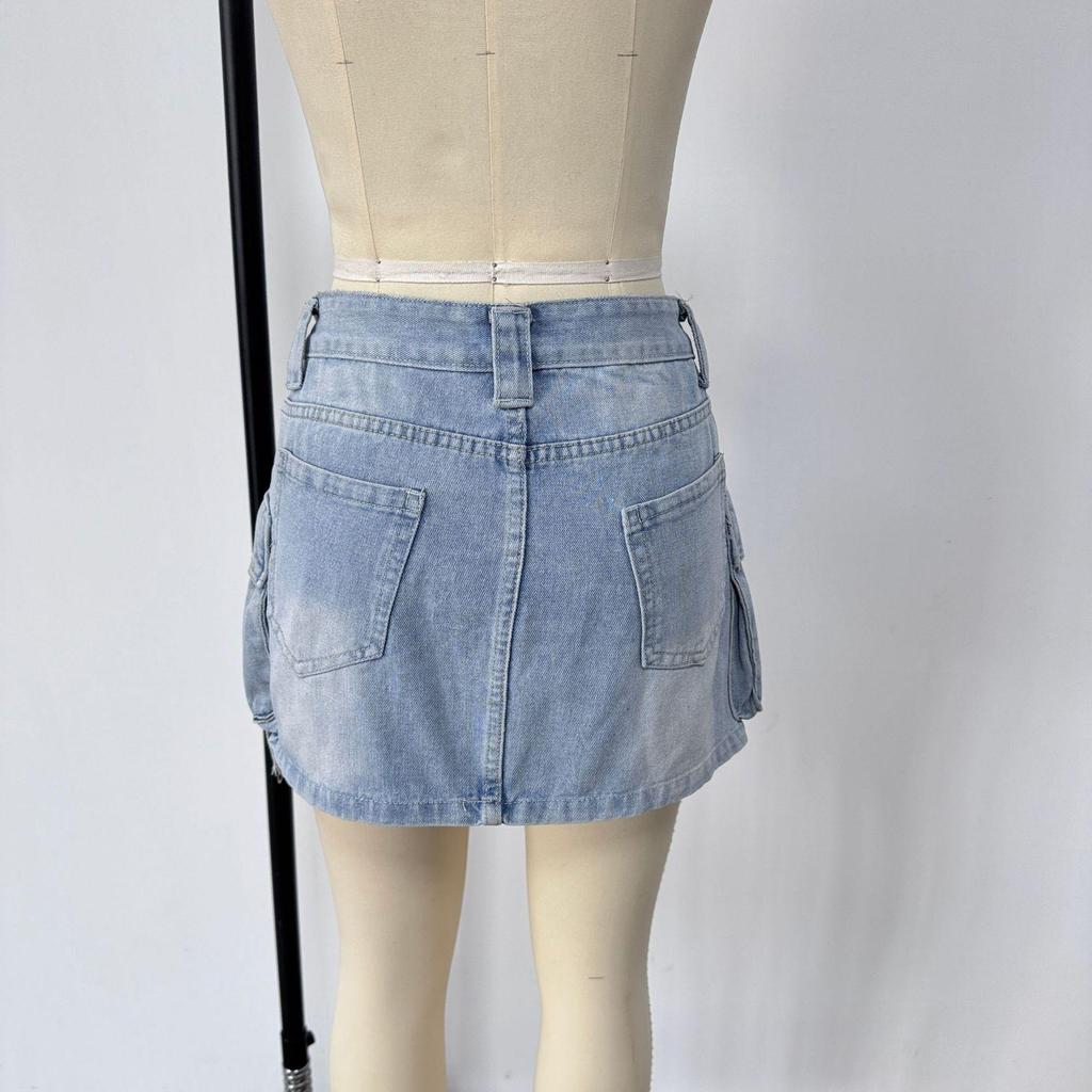 Spicy Girl Mehrere Taschen Arbeitskleidung Denim Minirock