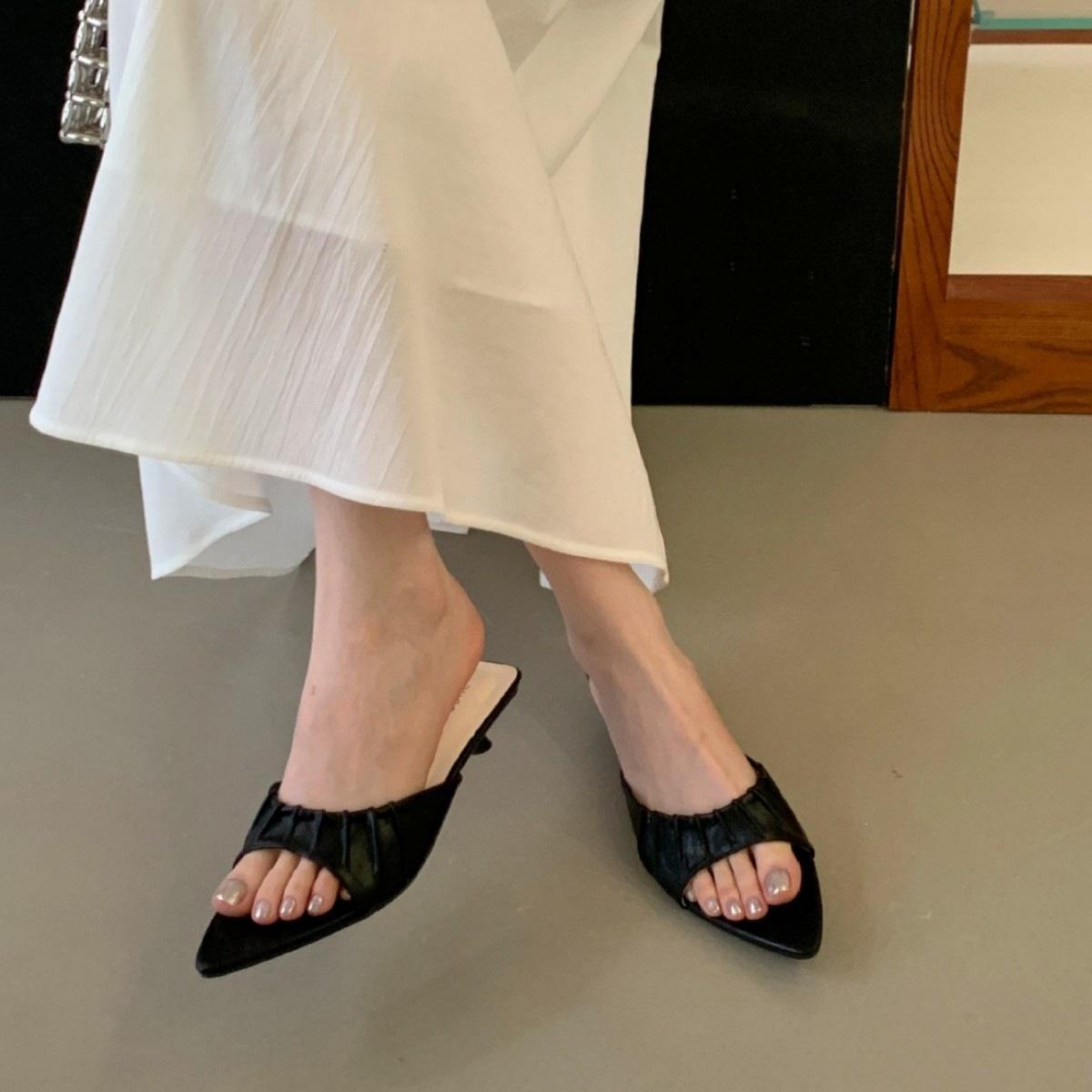 Bow String Pointed Kitten And Slippers Open-Toed High-Heeled Cool Slippers 35 5390₽