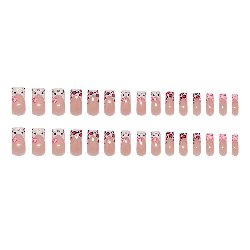 Sweet pink leopard print kitten French girl, wind removable wearing armor 30 pieces press on nails