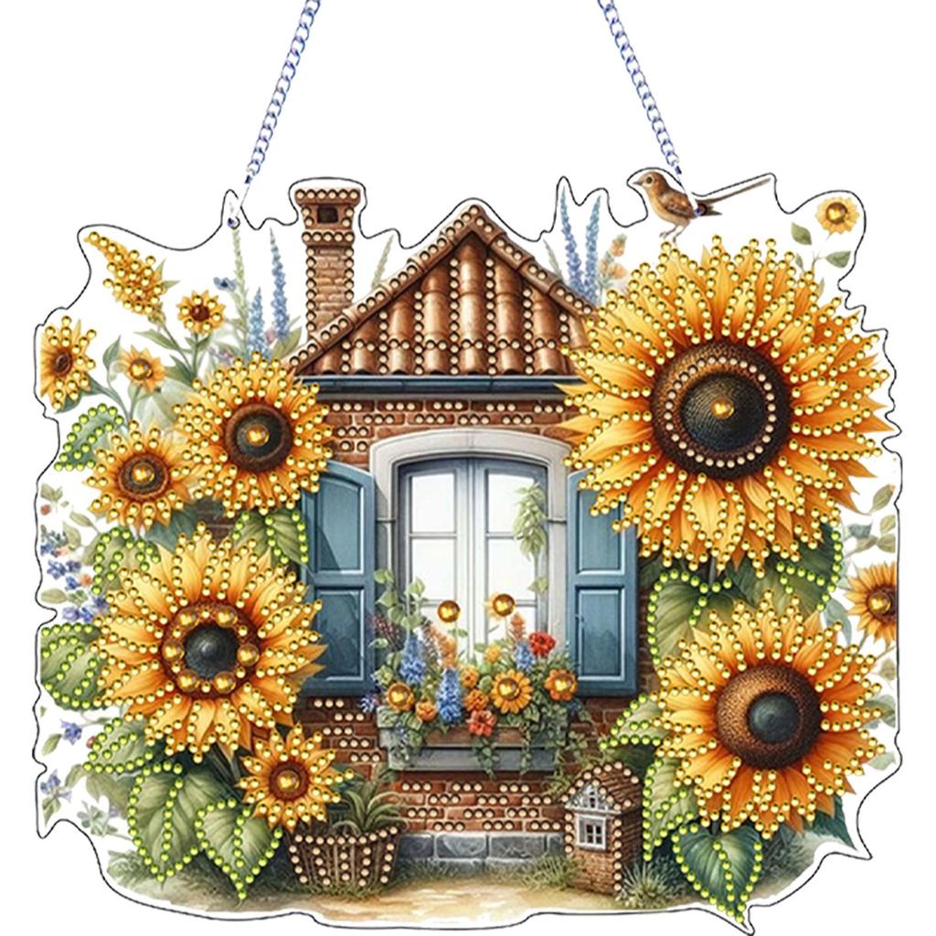 Animal Flower Theme 2D/Flat DIY Diamond Painting Set Rhinestone Diamond Art Window Pendants Window Hanging Art for Home Decor