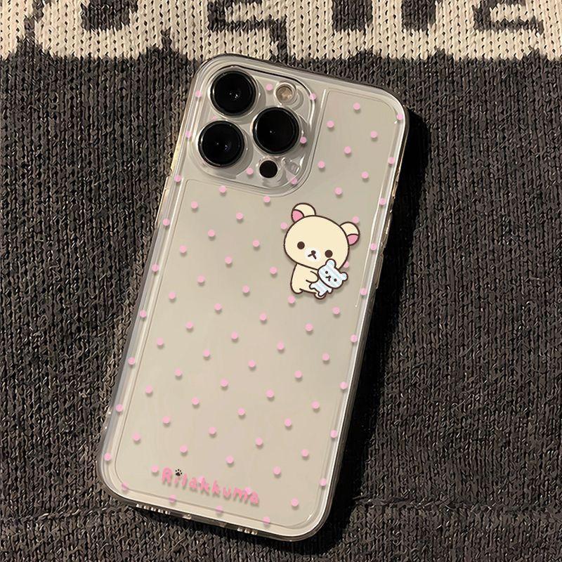 Cute Japan Cartoon Wave Point Easy Bear Couple Phone Case For iPhone16 15 14 13 12 11Pro Max XR Plus Anti Fall Protective Cover