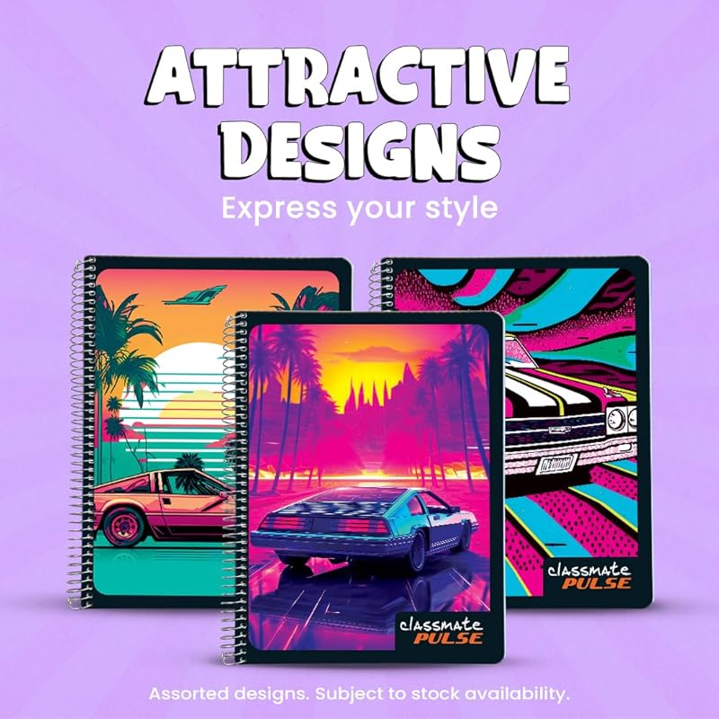 Classmate Pulse Single Subject Spiral Notebook-Pack Of 1|Single Line|200 Pages|24.0Cm X 18.0Cm|Attractive Cover Designs| Pack of 1