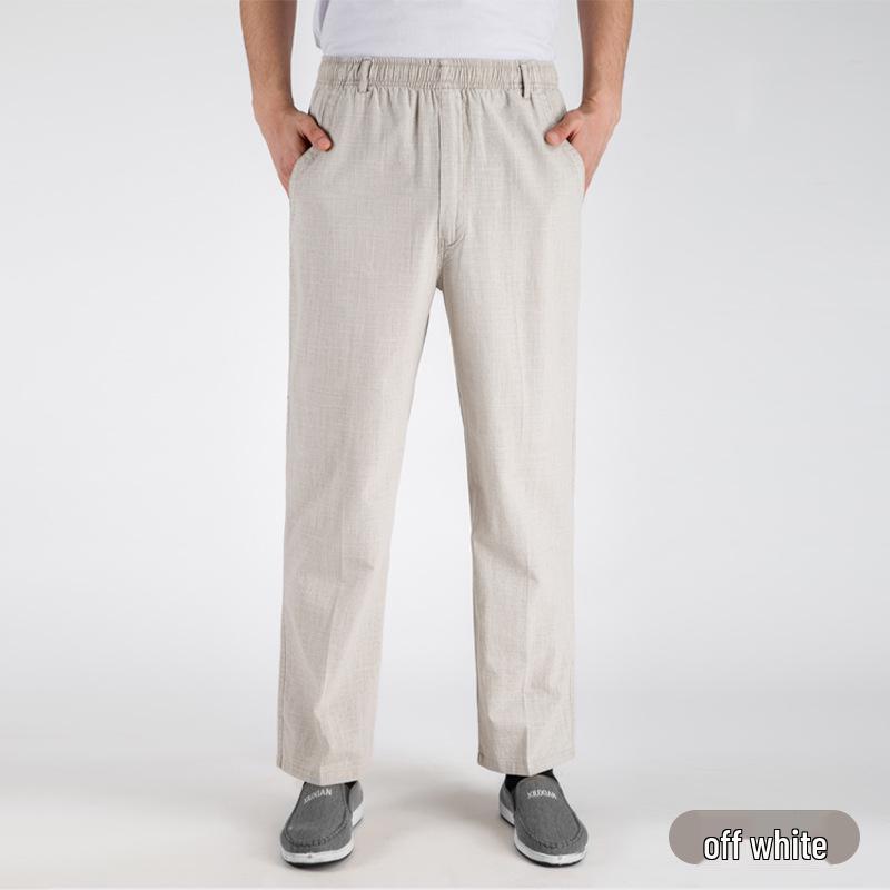 Men's High-Waist Loose Cotton Linen Straight Pants