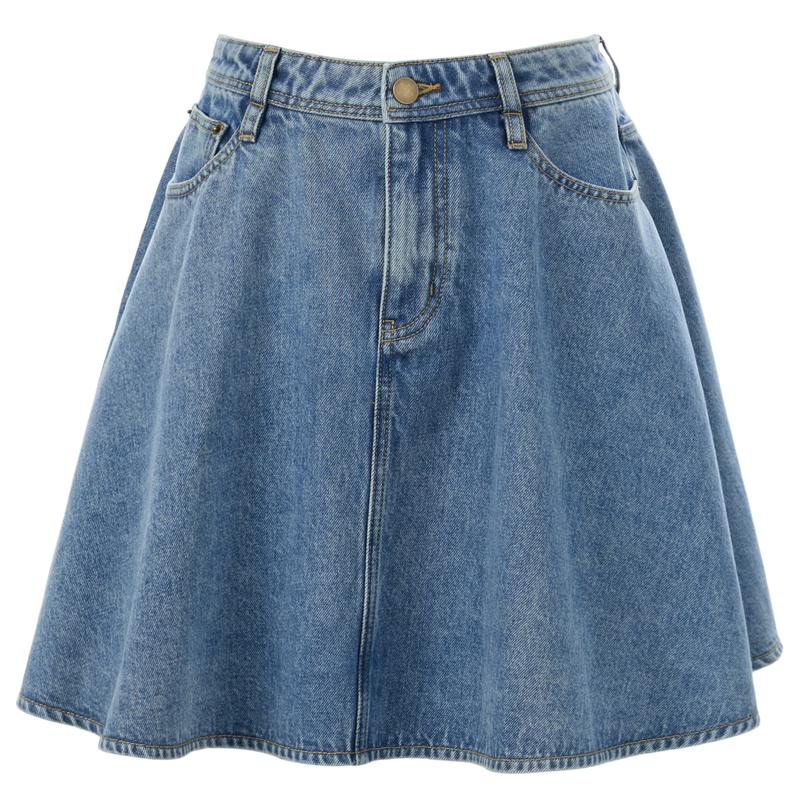 Women's Washed Denim A-Line Skirt