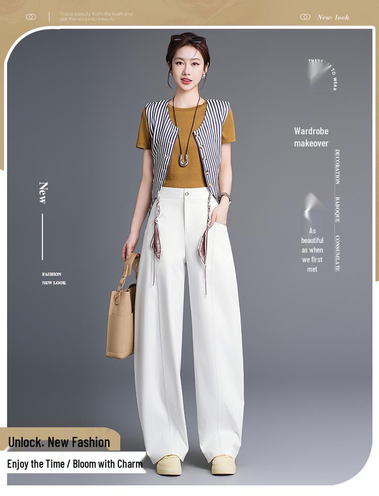 2026 Spring Korean Style High-Waisted Wide-Leg Chic Casual Pants
