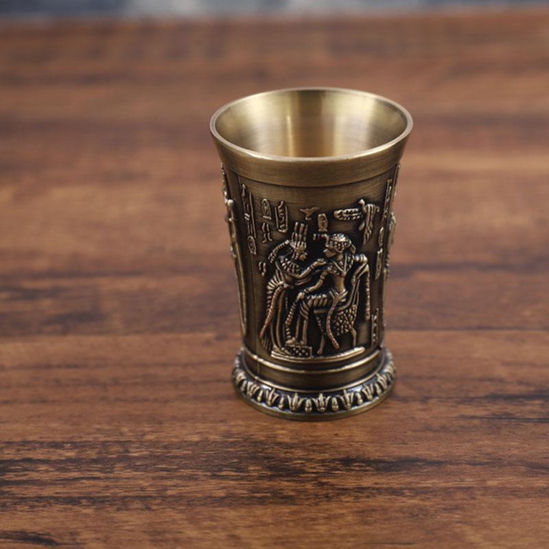 Retro Metal Cup Bronze Wine Glass 3D Relief Liquor Spirits Small Goblet Household Small Size Personality Cocktail Cup Home Decor
