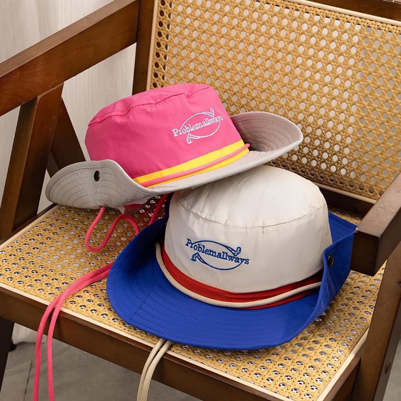 Travel Bucket Hats Casual Big Brim Sun Protection Quick Drying Camping Bucket Hats Retro Adjustable Color Matching Hiking Caps