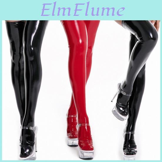 Pair Glossy 1 Women Stockings Faux Leather Soft Elastic Antislip Breathable Solid Color Over Knee Length Slim Fit Club Party Cosplay Stage Show