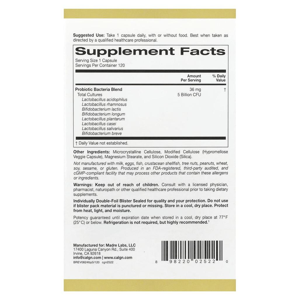 Lactobif® 5 Probiotic, 5 Billion CFU, 120 Veggie Caps