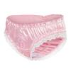 LittleForBig Unisex Satin Lace Panties with Romantic Heart-Shaped Lock, Ruffle Elastic, Smooth, Shiny, and Stretchy, Pink, 4XL