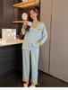 Pajamas Women's Spring Korean Edition Polka Dot Herringbone Pattern Simulation Silk Set Long Sleeve Pajamas Casual Ice Silk Loungewear Women's