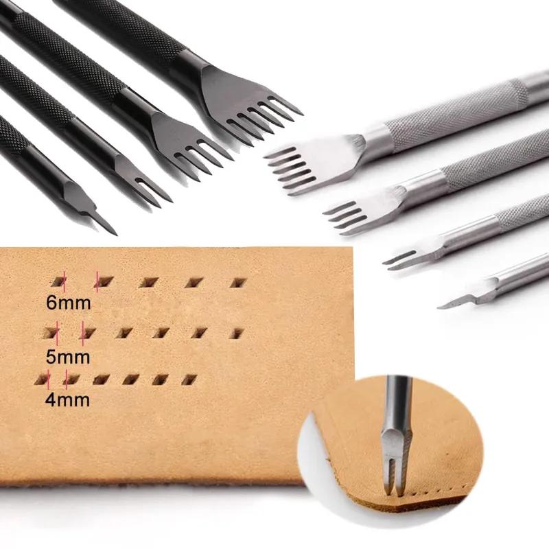 4Pcs/set 1/2/4/6 Prong DIY Leather Hole Punch Tool Leather Stitching Tools Diamon Chisel Leather Carving Punch Hole Tool