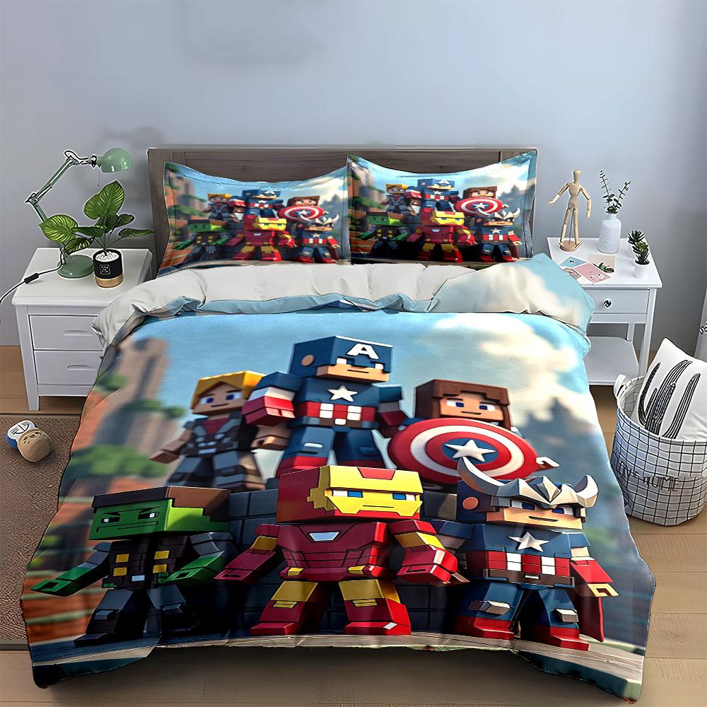 Blocky Superhero Character Designs. Bedding Sets Duvet Cover Sets Duvet Covers Pillowcases(1 * Duvet Cover 2 * Pillowcases Without Duvet Insert)