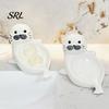 Whimsical Bathroom Soap Dish Cute Seal Ceramic Dish, with Self-Draining Design, Sponge Stand Organizer Tray, for Countertop And Kitchen Sink