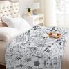 Soccer Theme Flannel Throw Blanket White Cartoon Soccer Ball and Field Design Warm Blanket For Boys Living Room Sofa Bed Decor