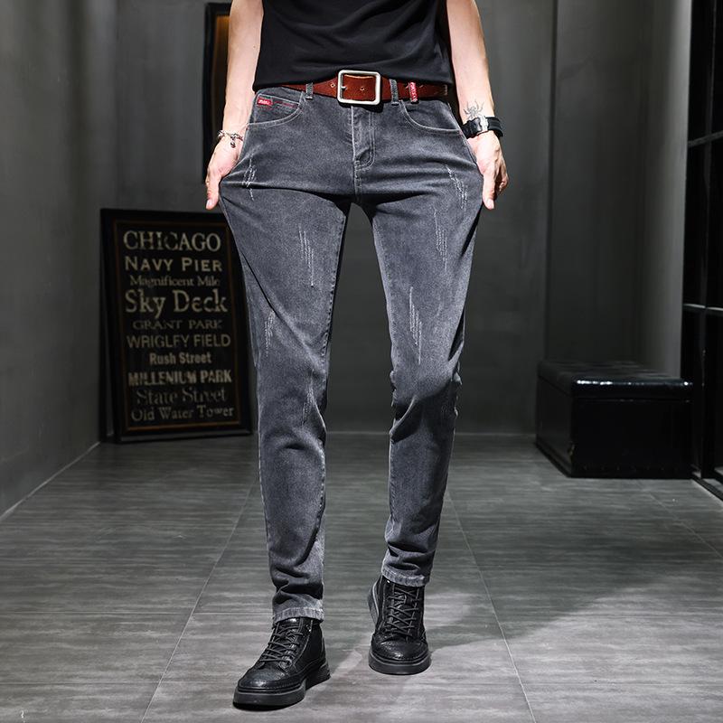 Jeans Masculino da Moda Estilo Coreano Elástico Ajuste Slim Skinny