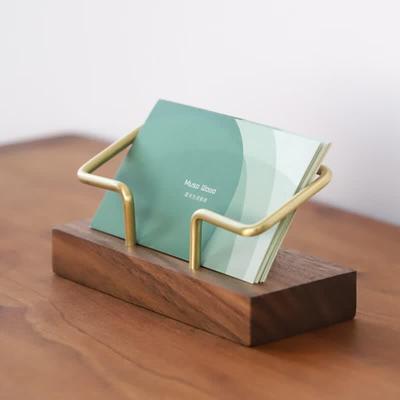 Black Walnut Wood & Brass Desktop Business Card Holder
