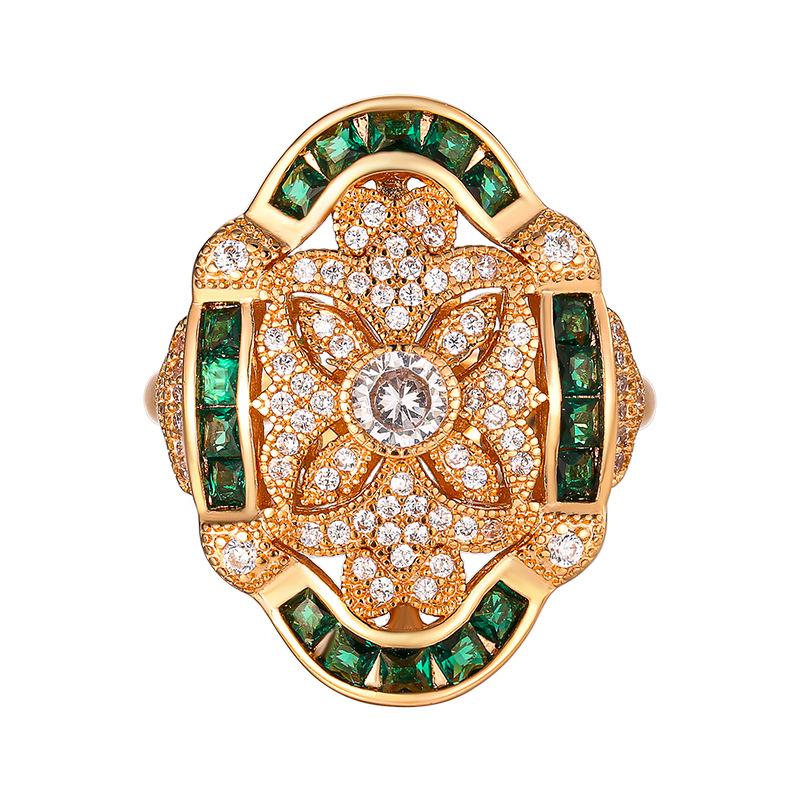 Jewelry Copper Bottom Gold-Plated Simulation Red Corundum Rose Gold Ring Retro Style Micro-Inlaid Ring