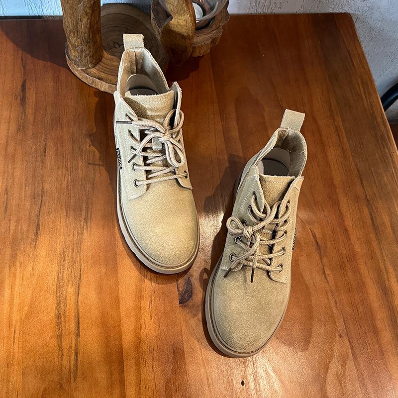 Leather Martin Boots Women s Autumn and Winter Fleece Retro Skinny Short Boots Casual Foreign Boots Women s 34