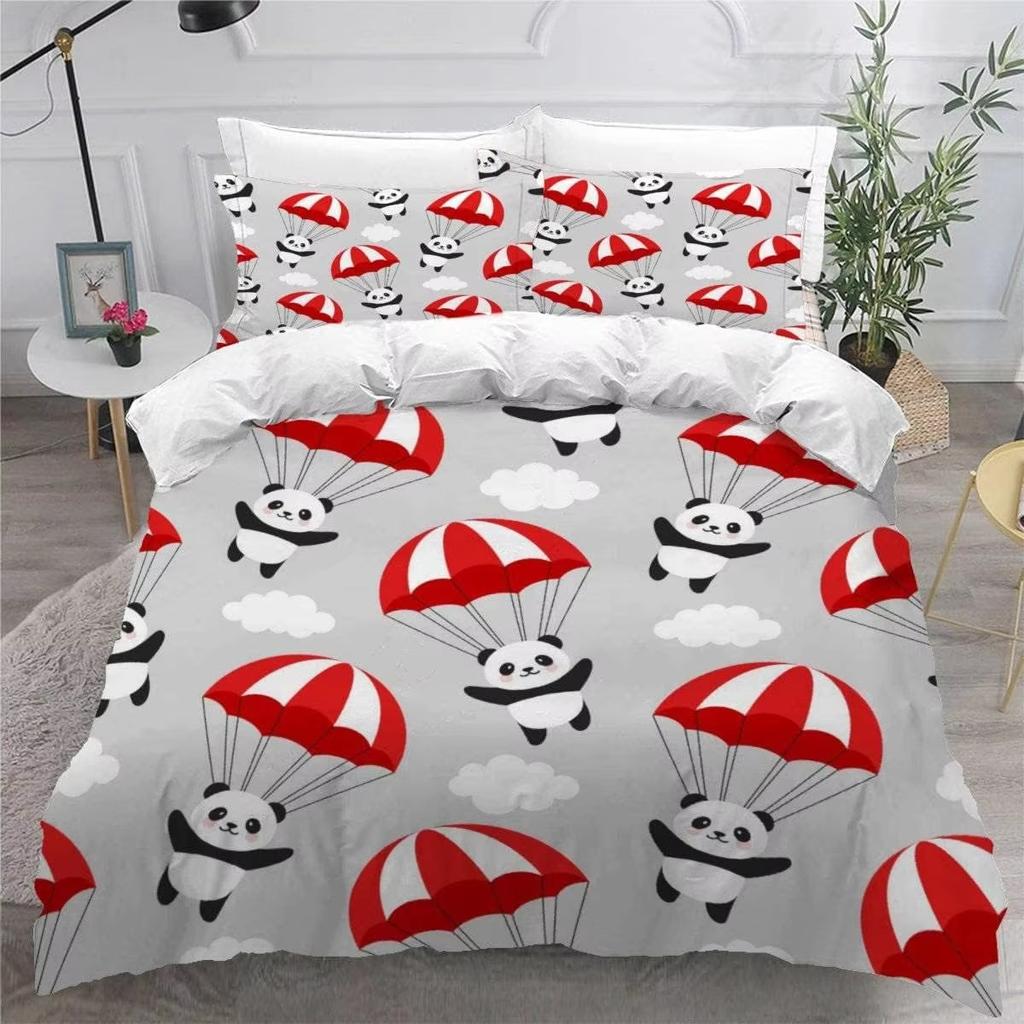 Pandas Eat Watermelon Duvet Sets For Single Bed,Cute Panda Single Bedding Set Duvet Covers With Zip For Children/Teenagers
